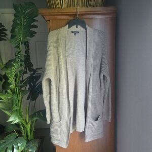 Relativity Oatmeal Cardigan Sweater Open Front With Lace Up Sides.